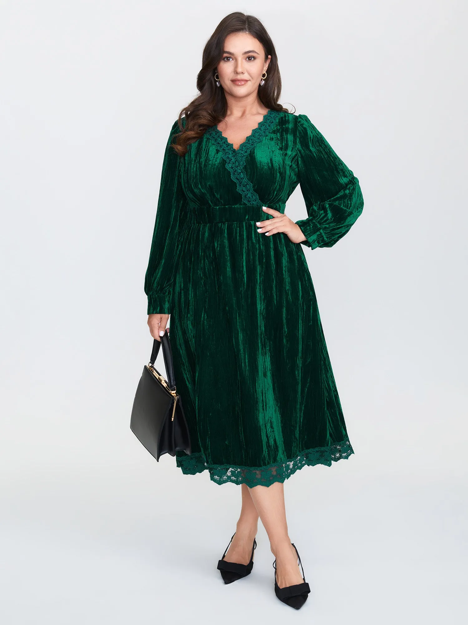 Luxe Textured Velvet Lace Trim Midi Dress sold by Bloomchic product image thumbnail 2