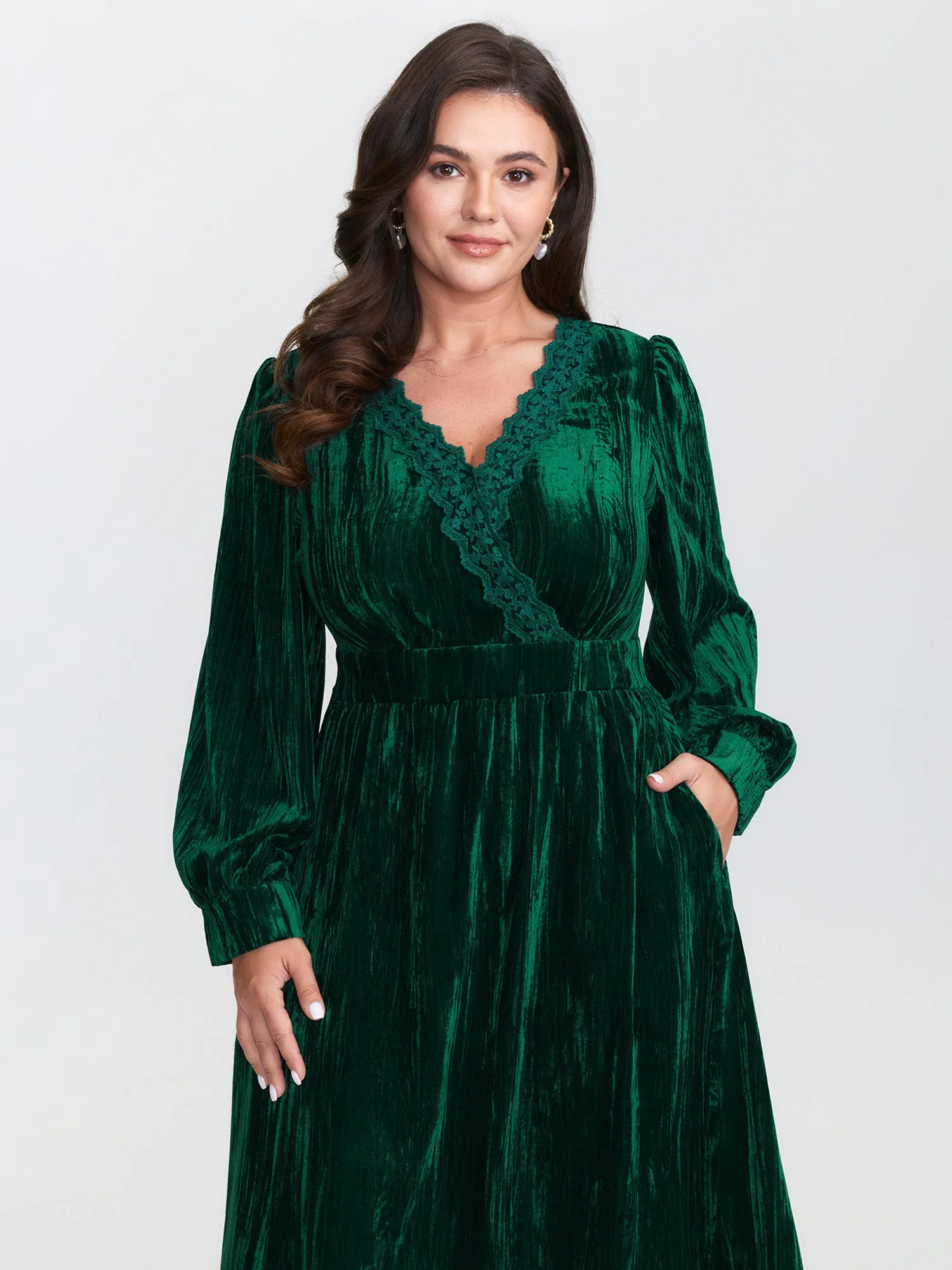 Luxe Textured Velvet Lace Trim Midi Dress sold by Bloomchic product image thumbnail 3