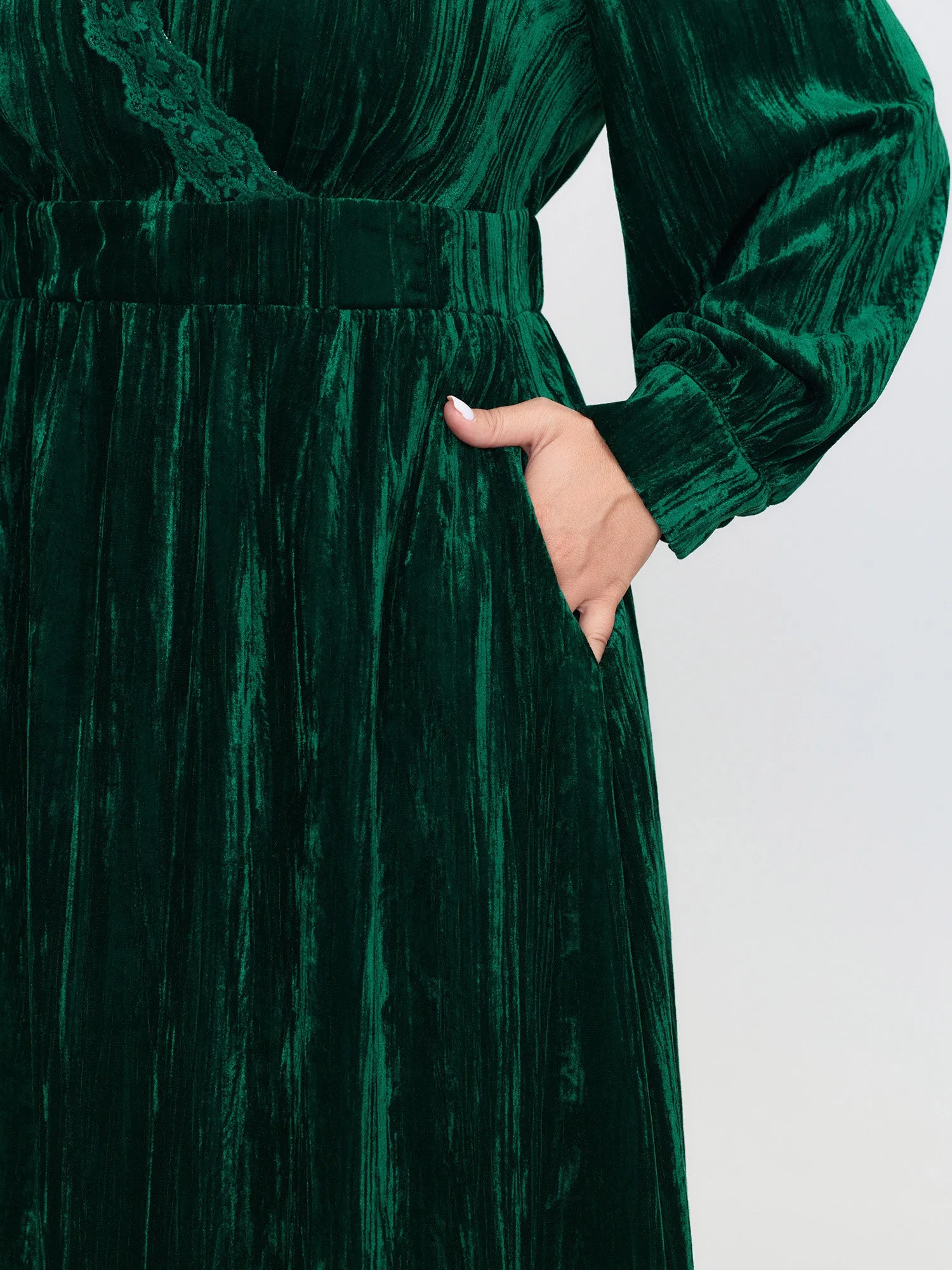 Luxe Textured Velvet Lace Trim Midi Dress sold by Bloomchic product image thumbnail 5