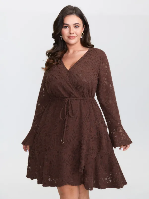 Cozy Days Lace Trim Waist-Tie Midi Dress sold by Bloomchic