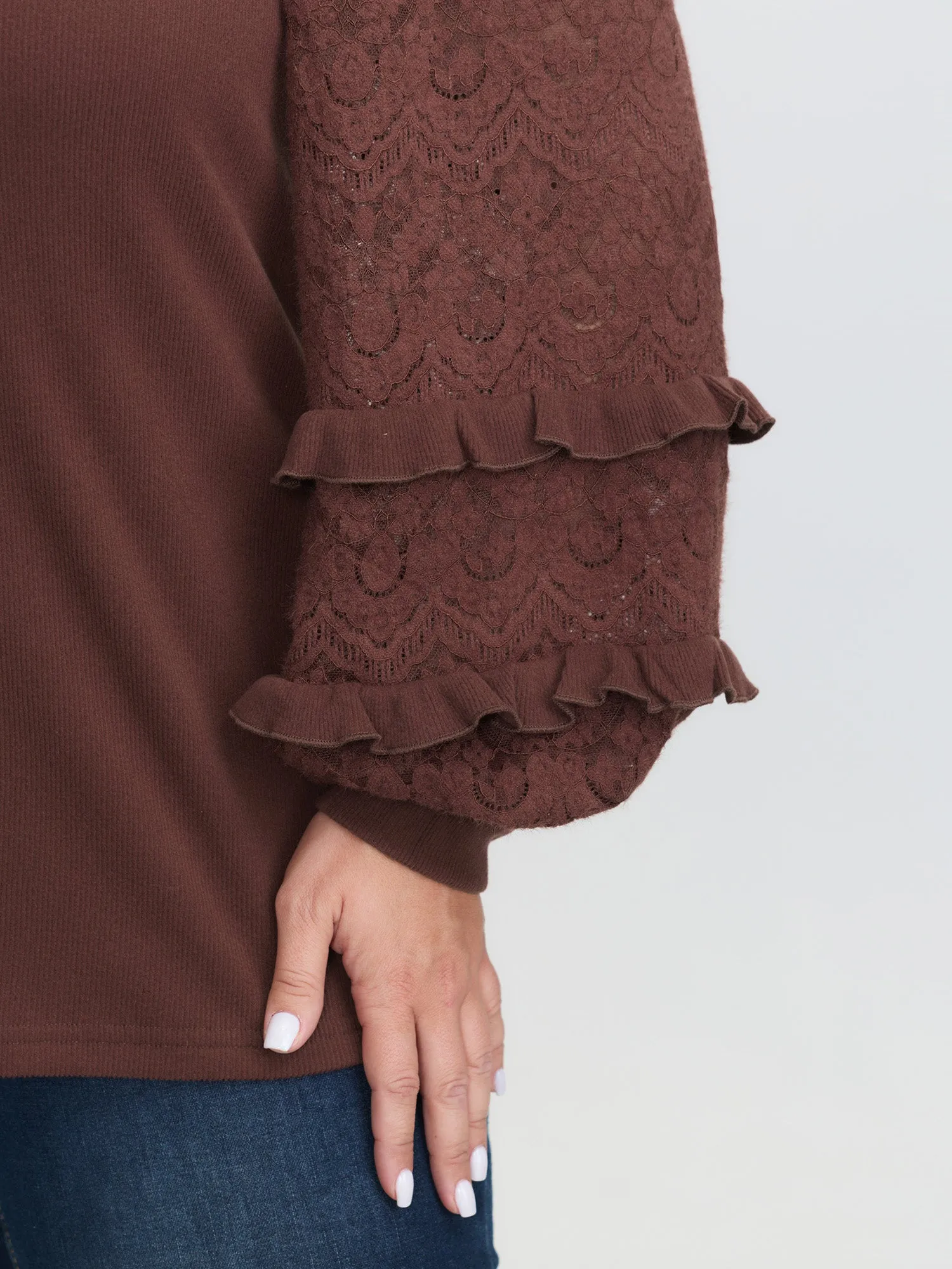 Cozy Ruffled Edge Tiered Sleeve Knit Top sold by Bloomchic product image thumbnail 3