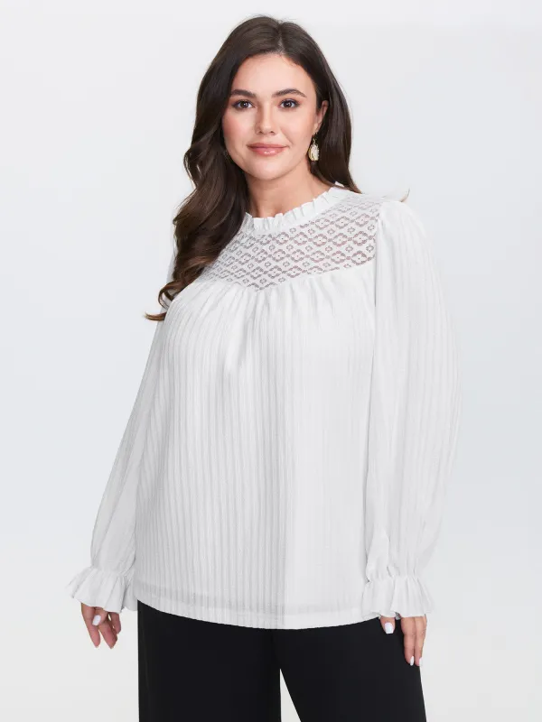 Lace Trim Pleated Flowy-Fit Blouse sold by Bloomchic