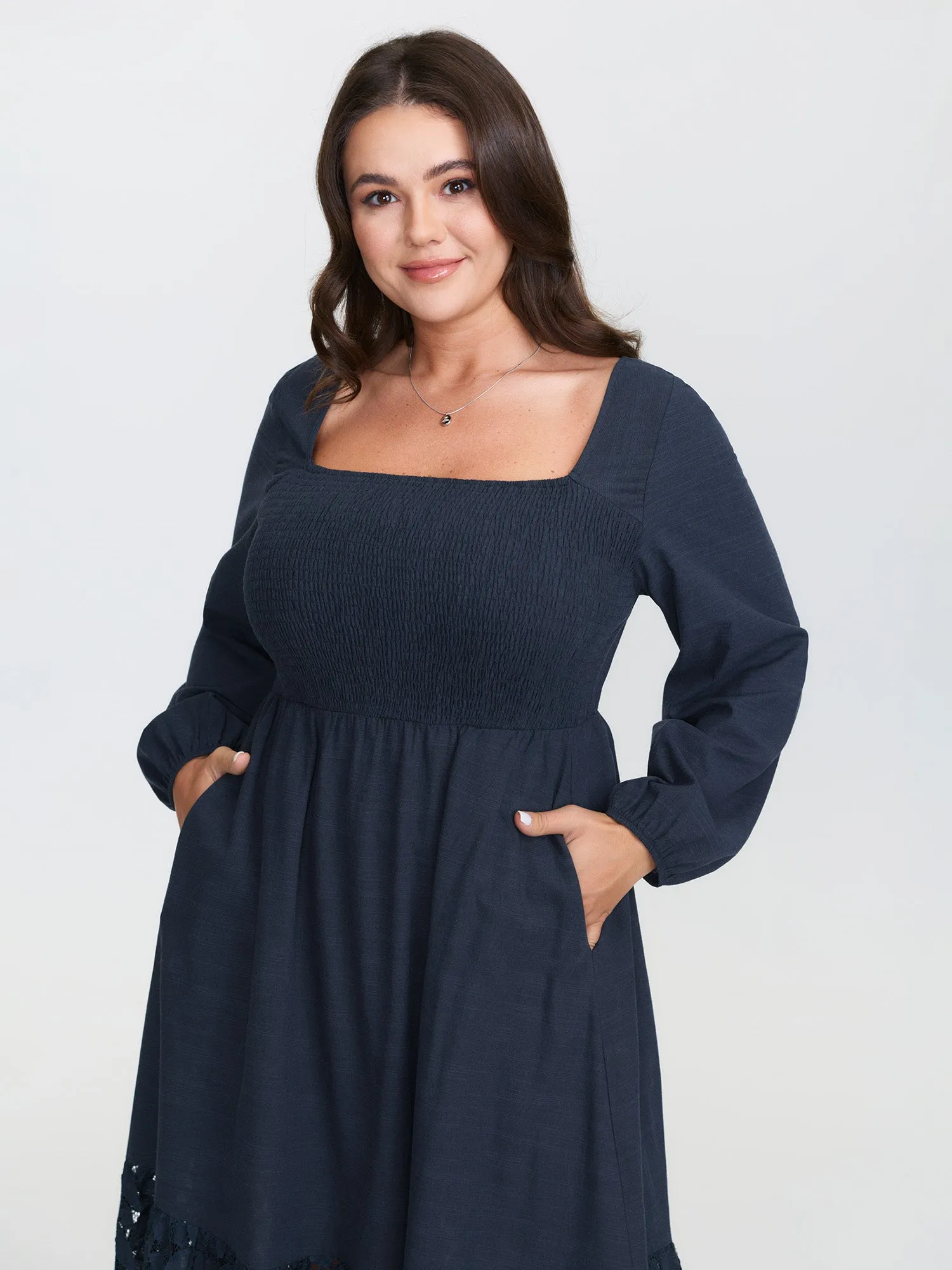 Floral Lace Cut-Out Shirred Midi Dress sold by Bloomchic product image thumbnail 3