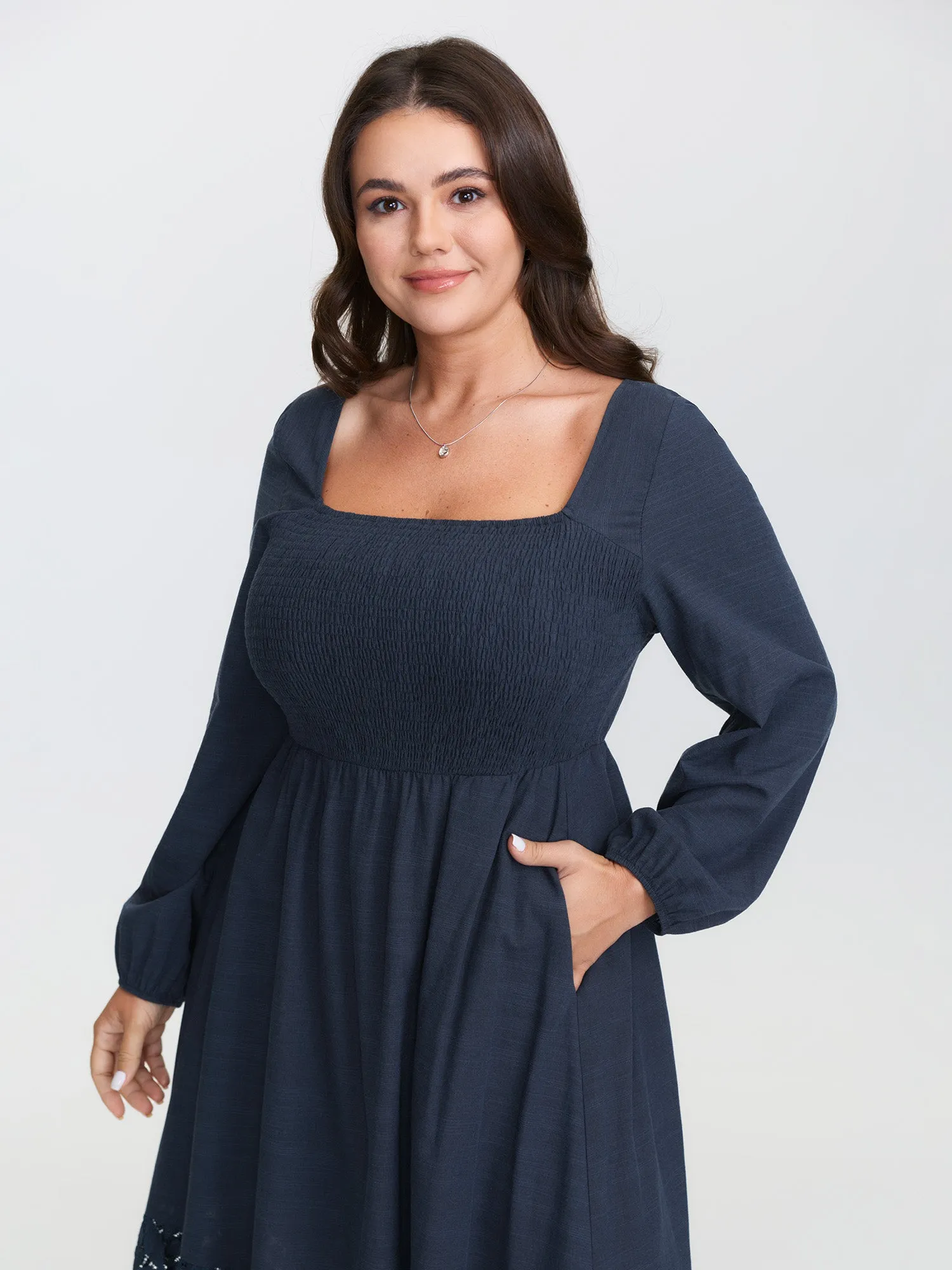 Floral Lace Cut-Out Shirred Midi Dress sold by Bloomchic product image thumbnail 2