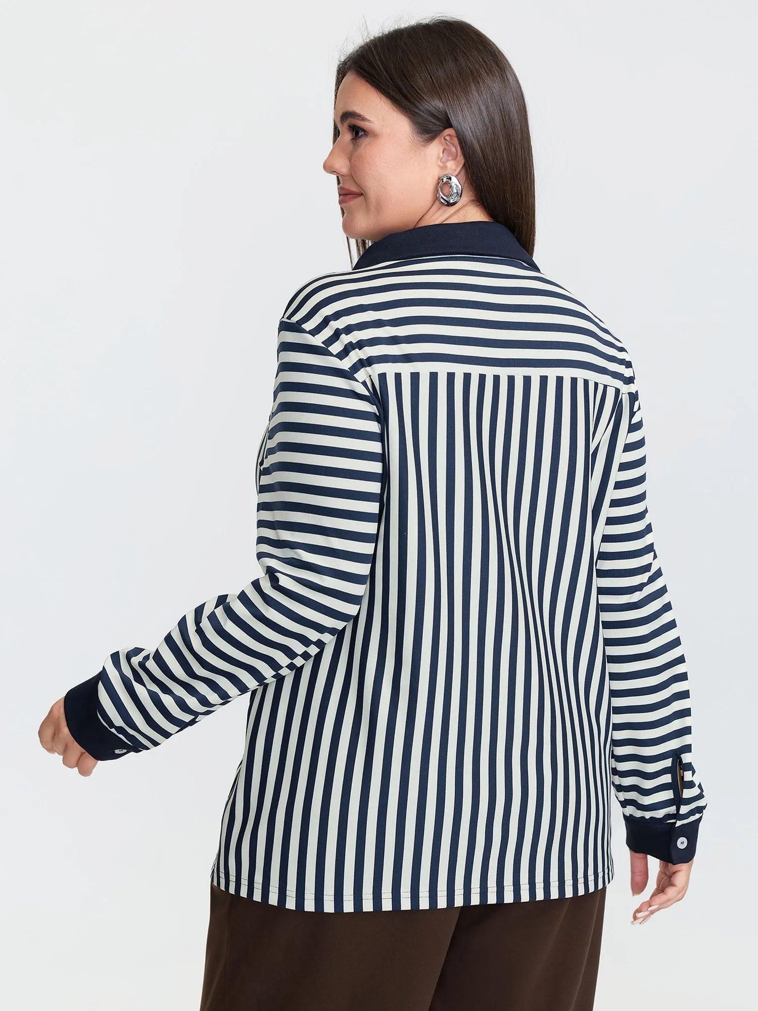 Striped Stretchy Color Contrast Button-Down Top sold by Bloomchic product image thumbnail 5