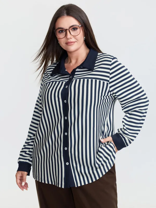 Striped Stretchy Color Contrast Button-Down Top sold by Bloomchic