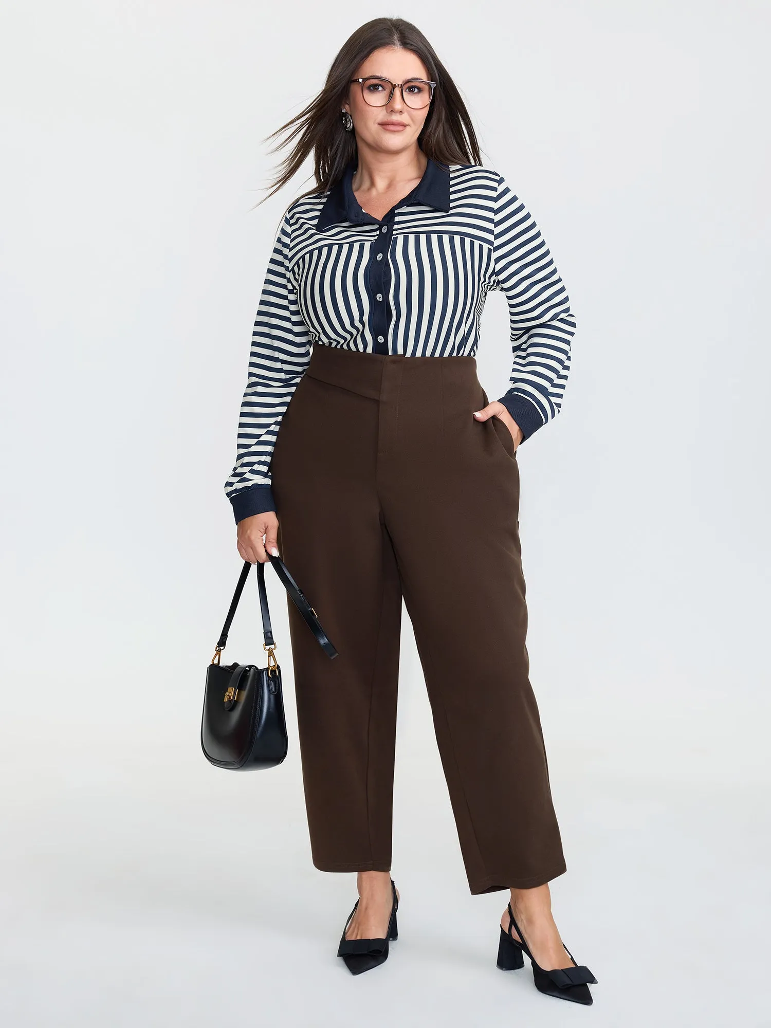 Striped Stretchy Color Contrast Button-Down Top sold by Bloomchic product image thumbnail 2