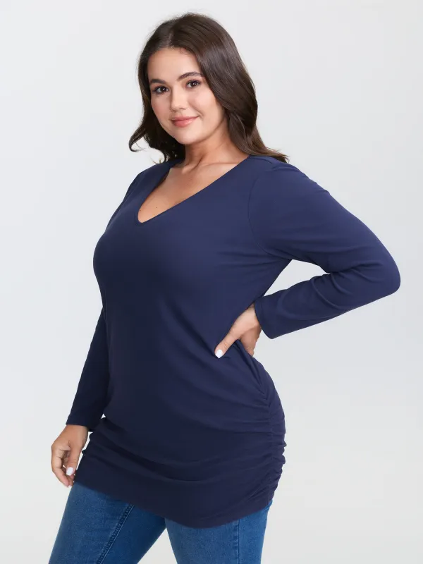 Stretchy Brushed Fabric Ruched T-Shirt made by Bloomchic
