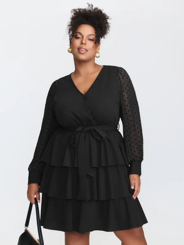 Layered Wrap Neckline Belted Midi Dress sold by Bloomchic