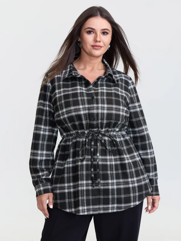 Plaid Print Adjustable Waist Button-Down Shirt sold by Bloomchic