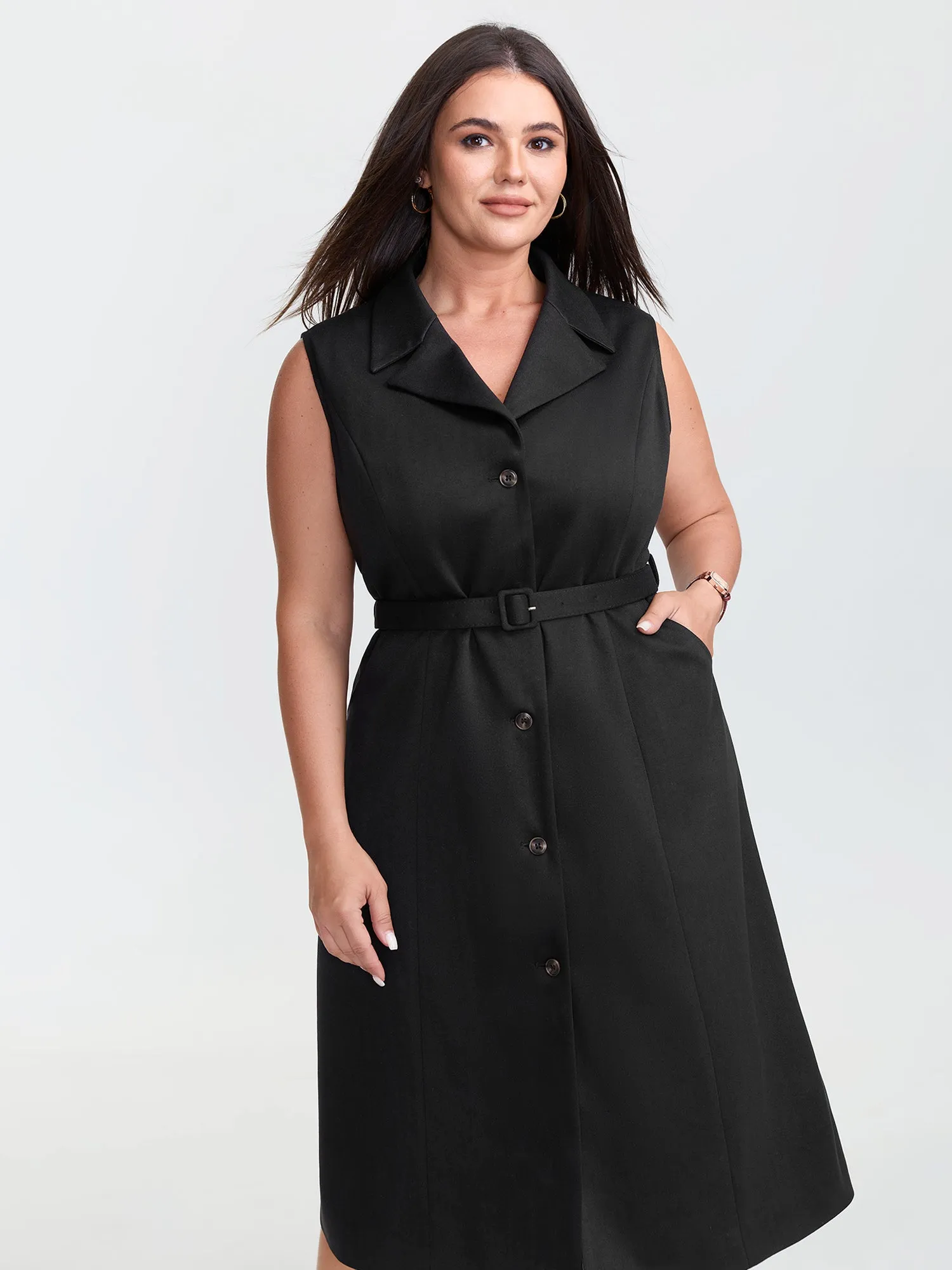 Notch Collar Button Placket Adjustable Coat sold by Bloomchic product image thumbnail 2