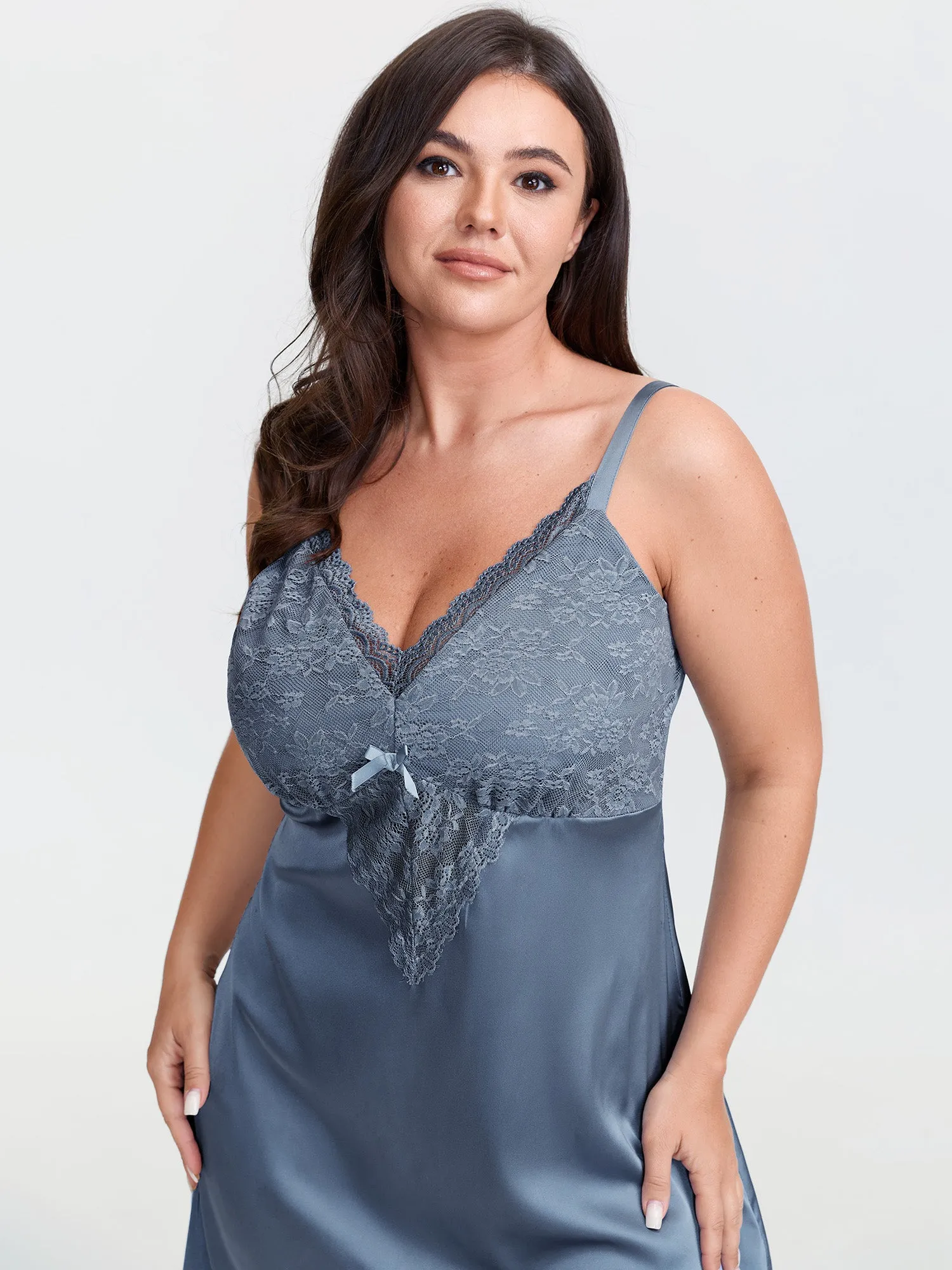 Satin Lace Detail Lounge Dress sold by Bloomchic product image thumbnail 3