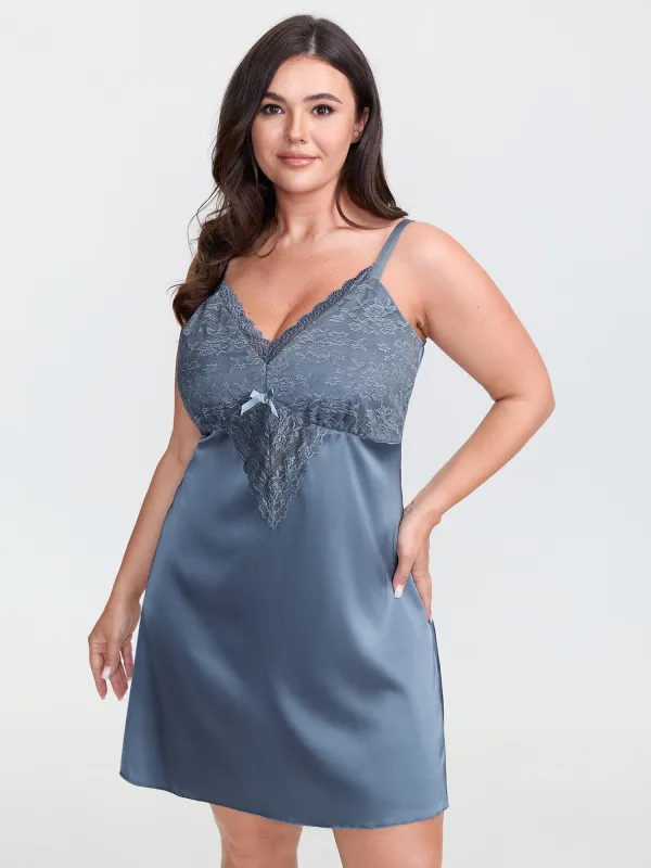 Satin Lace Detail Lounge Dress sold by Bloomchic