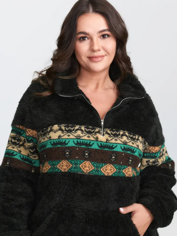 Geometric Print Zipper Collar Sweatshirt sold by Bloomchic