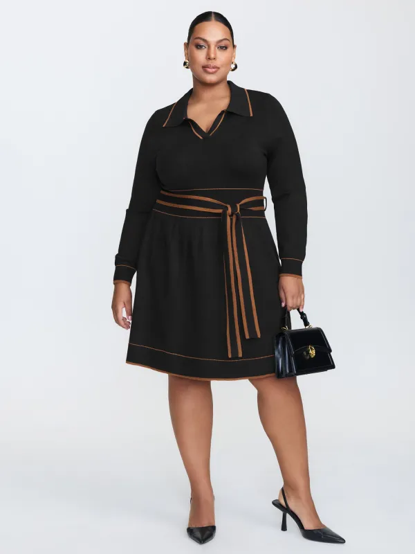 Supersoft Color Contrast Belt Sweater Dress sold by Bloomchic