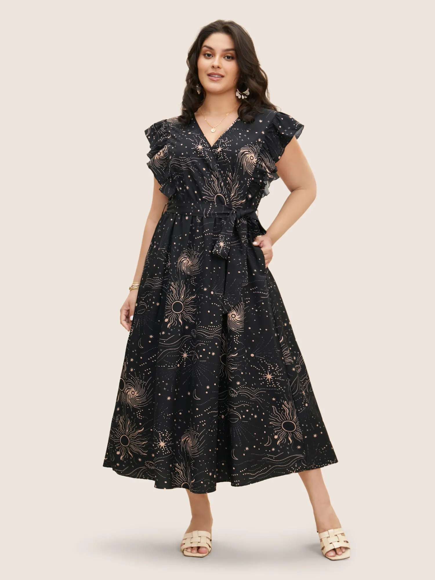 Moon & Star Ruffle Cap Sleeve Maxi Dress sold by Bloomchic