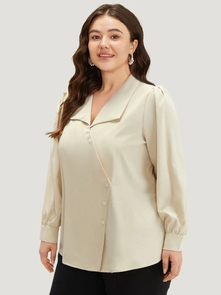 Lapel Collar Asymmetrical Button Up Blouse sold by Bloomchic product image thumbnail 3