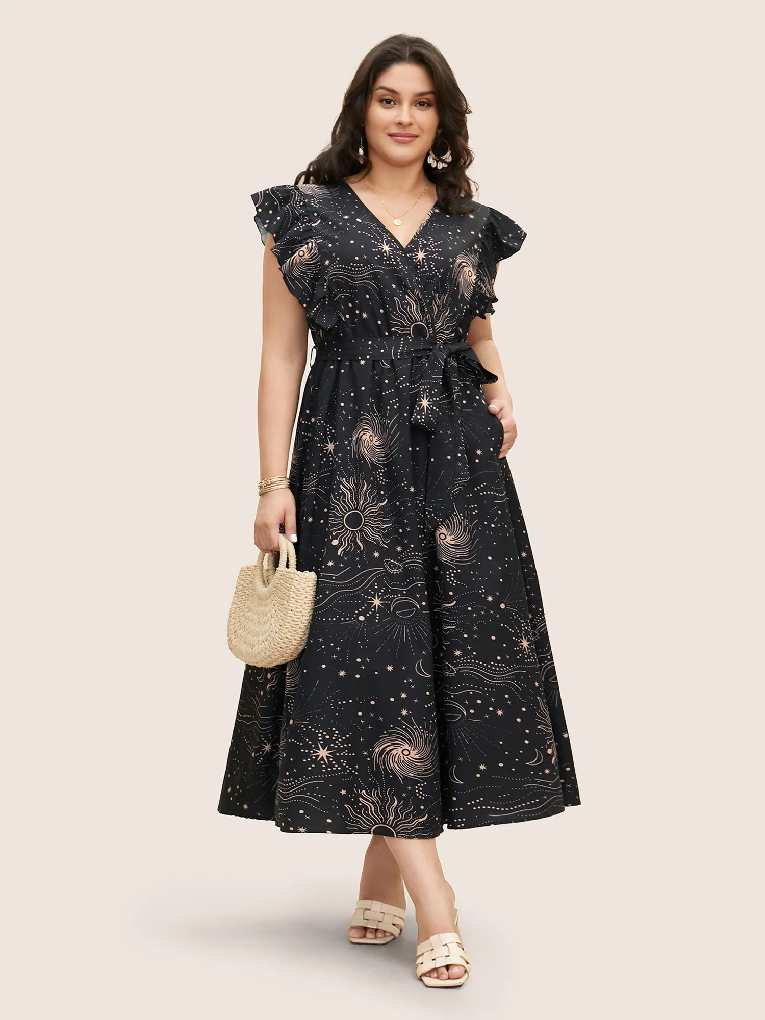 Moon & Star Ruffle Cap Sleeve Maxi Dress sold by Bloomchic product image thumbnail 3