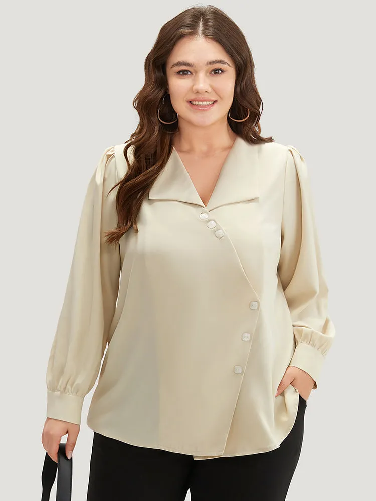 Lapel Collar Asymmetrical Button Up Blouse sold by Bloomchic