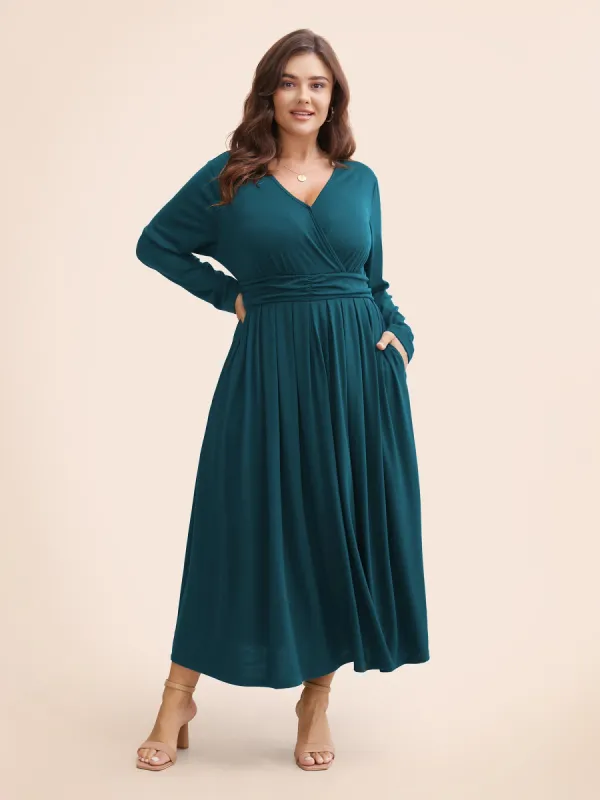 Supersoft Essentials Ruched Wrap Pleated Hem Dress sold by Bloomchic