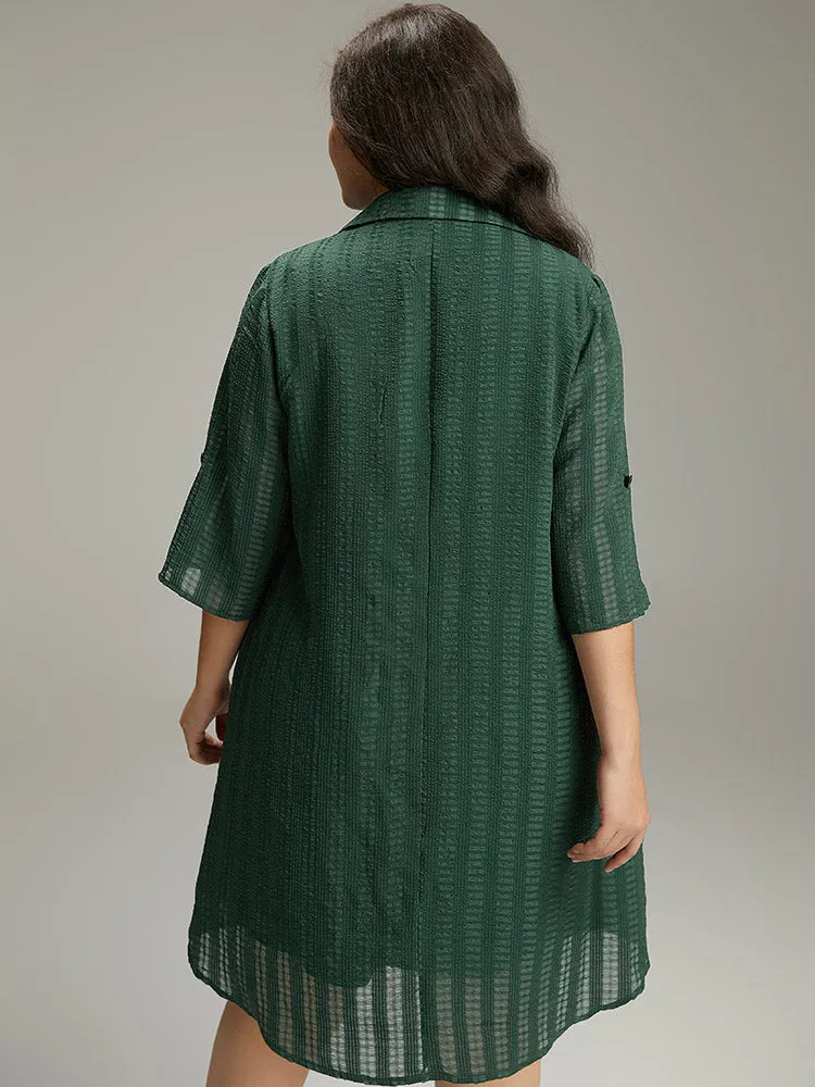 Solid Textured Pocket Tab Sleeve Arc Hem Dress sold by Bloomchic product image thumbnail 5