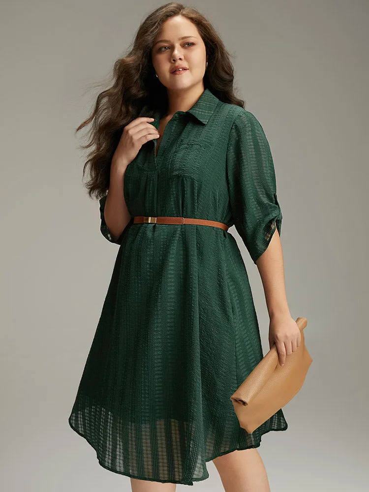 Solid Textured Pocket Tab Sleeve Arc Hem Dress sold by Bloomchic product image thumbnail 2