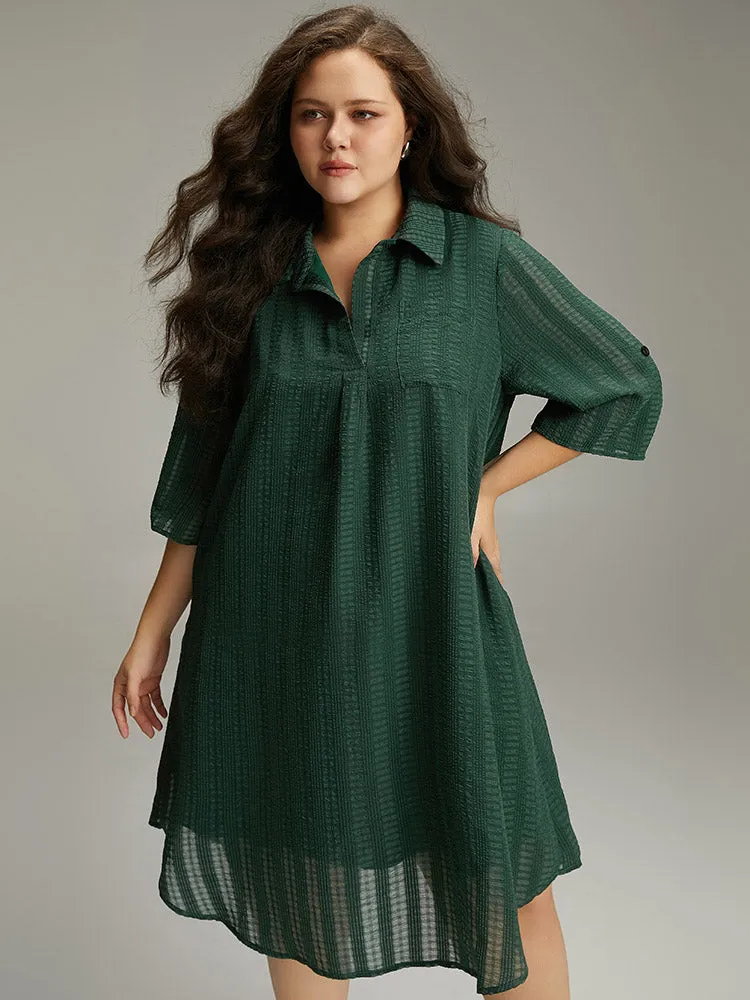 Solid Textured Pocket Tab Sleeve Arc Hem Dress sold by Bloomchic product image thumbnail 3