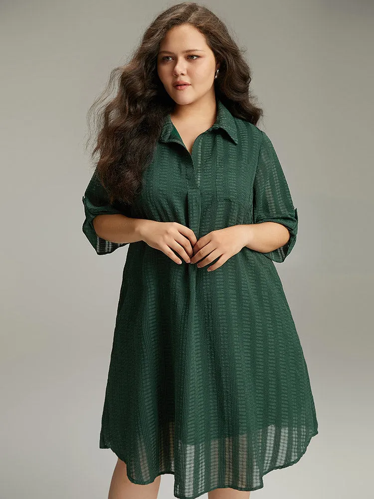 Solid Textured Pocket Tab Sleeve Arc Hem Dress sold by Bloomchic product image thumbnail 4