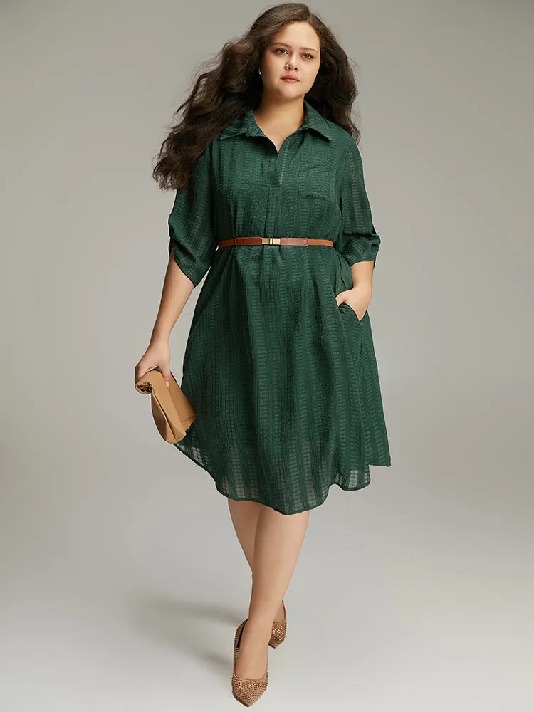 Solid Textured Pocket Tab Sleeve Arc Hem Dress sold by Bloomchic