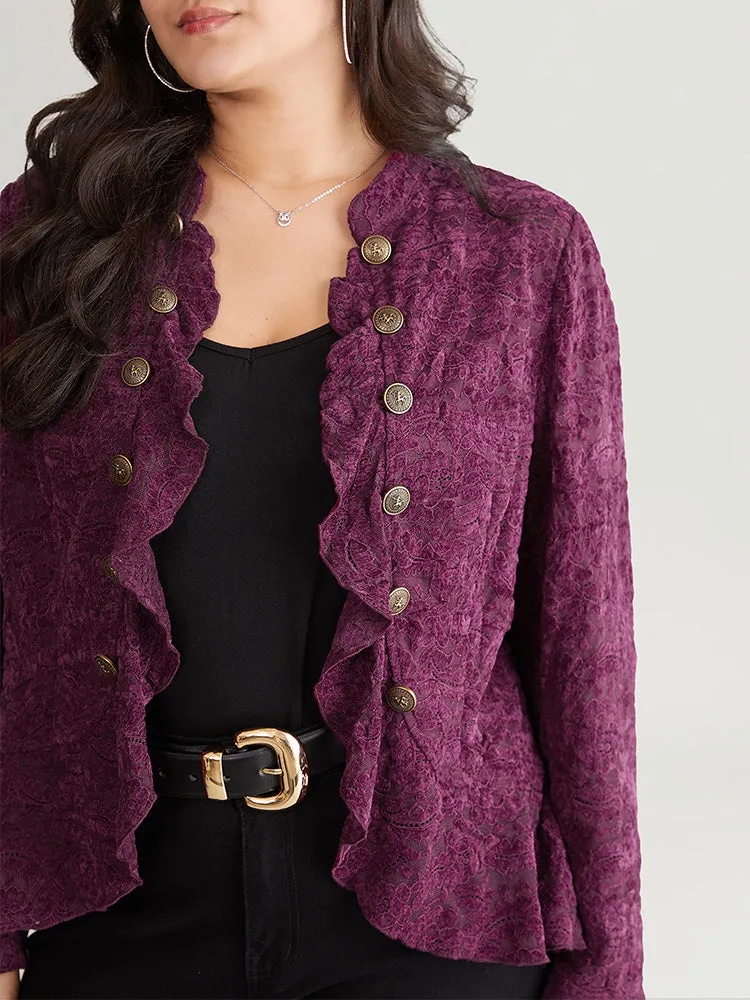 Guipure Lace Ruffle Trim Buckle Detail Jacket sold by Bloomchic product image thumbnail 5