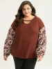 Silhouette Floral Print Keyhole Lantern Sleeve Sweatshirt sold by Bloomchic
