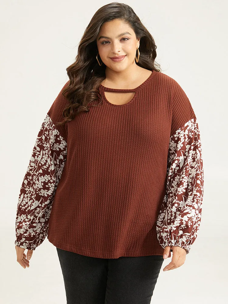 Silhouette Floral Print Keyhole Lantern Sleeve Sweatshirt sold by Bloomchic product image thumbnail 3