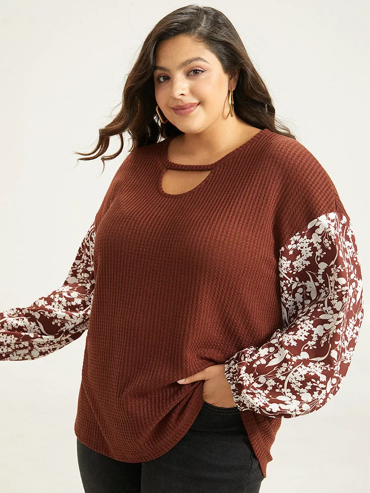 Silhouette Floral Print Keyhole Lantern Sleeve Sweatshirt sold by Bloomchic product image thumbnail 4