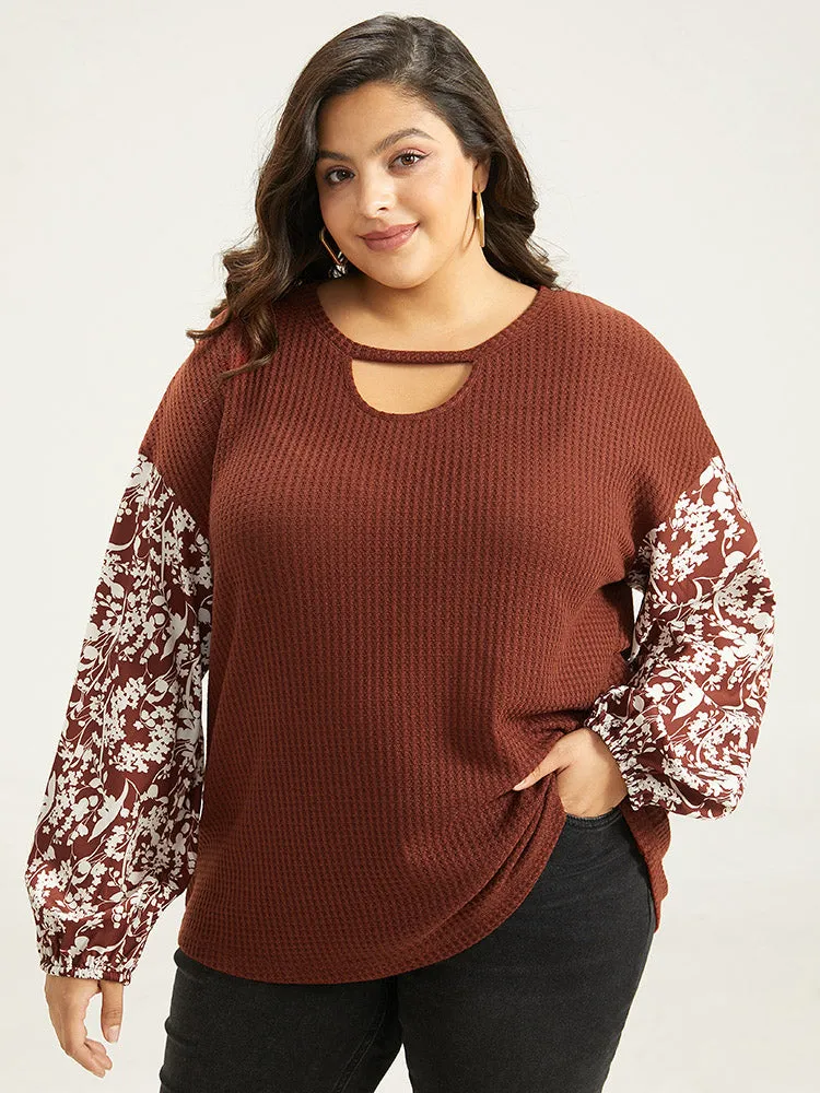 Silhouette Floral Print Keyhole Lantern Sleeve Sweatshirt sold by Bloomchic