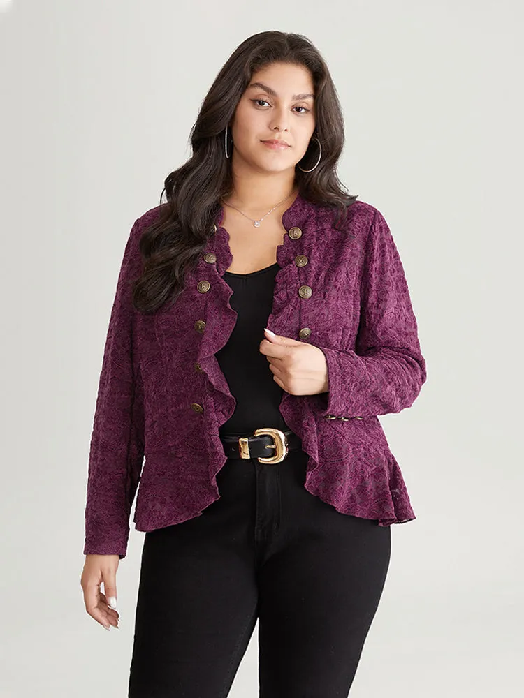 Guipure Lace Ruffle Trim Buckle Detail Jacket sold by Bloomchic