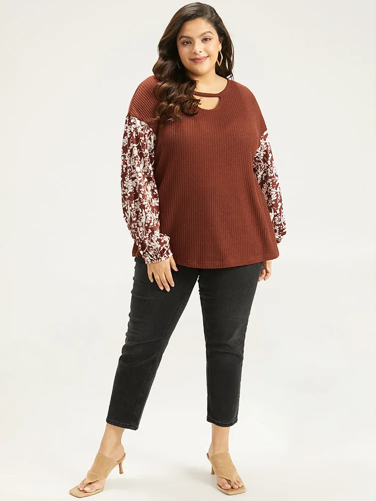 Silhouette Floral Print Keyhole Lantern Sleeve Sweatshirt sold by Bloomchic product image thumbnail 5