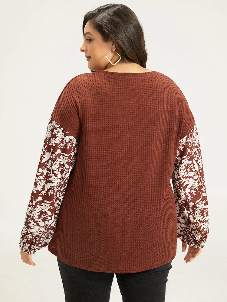 Silhouette Floral Print Keyhole Lantern Sleeve Sweatshirt sold by Bloomchic product image thumbnail 2