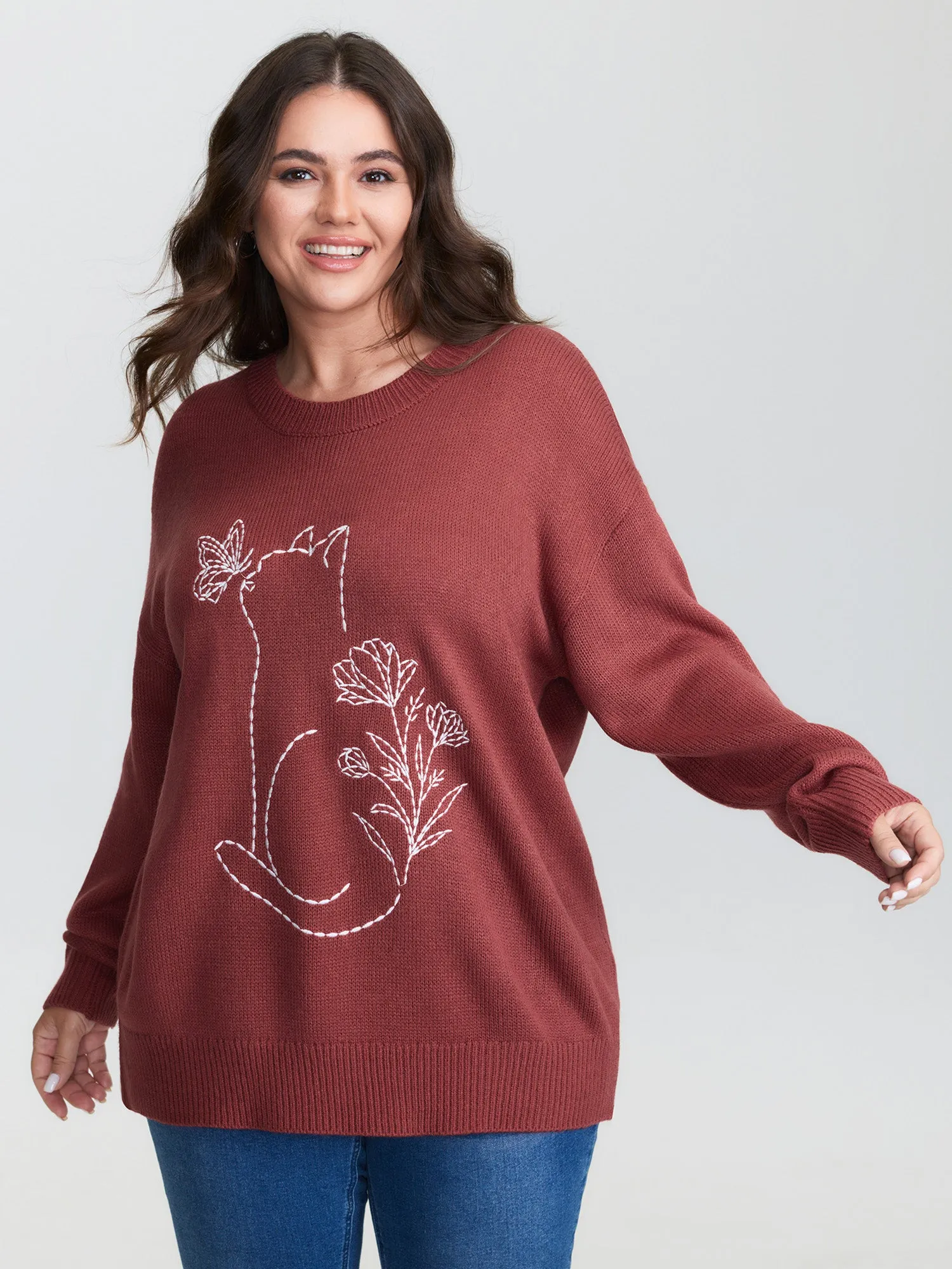 Cat Pattern Embroidery Pullover sold by Bloomchic product image thumbnail 2