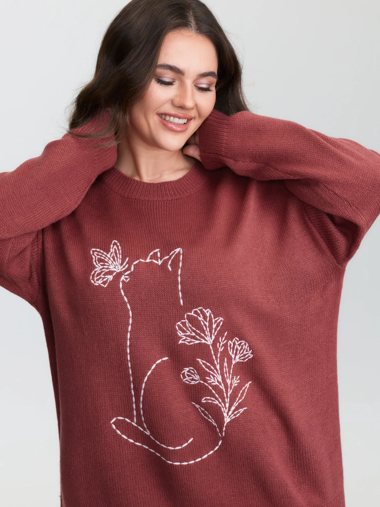 Cat Pattern Embroidery Pullover sold by Bloomchic