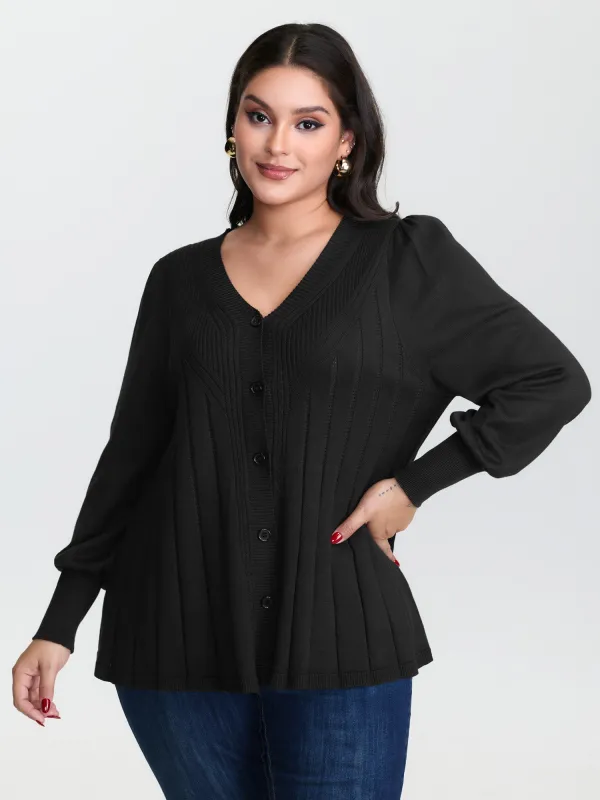 Textured A-Shaped Hem Lantern Sleeve Knit Cardigan sold by Bloomchic