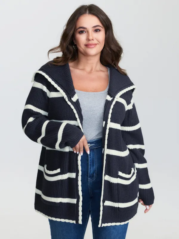 Striped Sailor Collar Pockets Knit Cardigan made by Bloomchic
