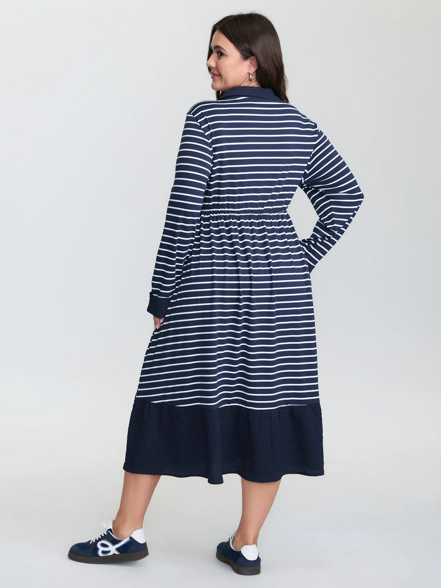 Striped Color Contrast Textured Midi Dress sold by Bloomchic product image thumbnail 4