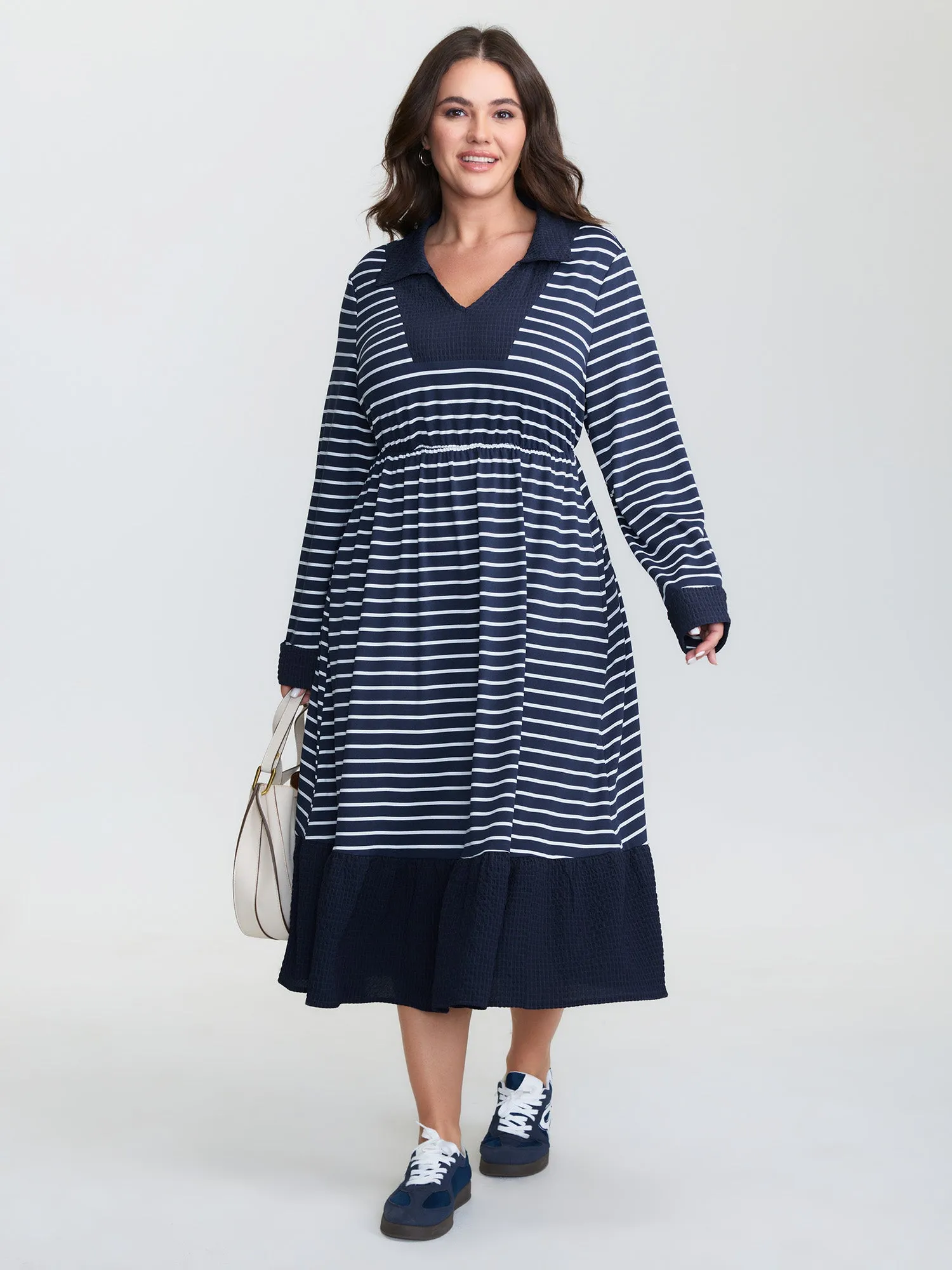Striped Color Contrast Textured Midi Dress sold by Bloomchic product image thumbnail 3