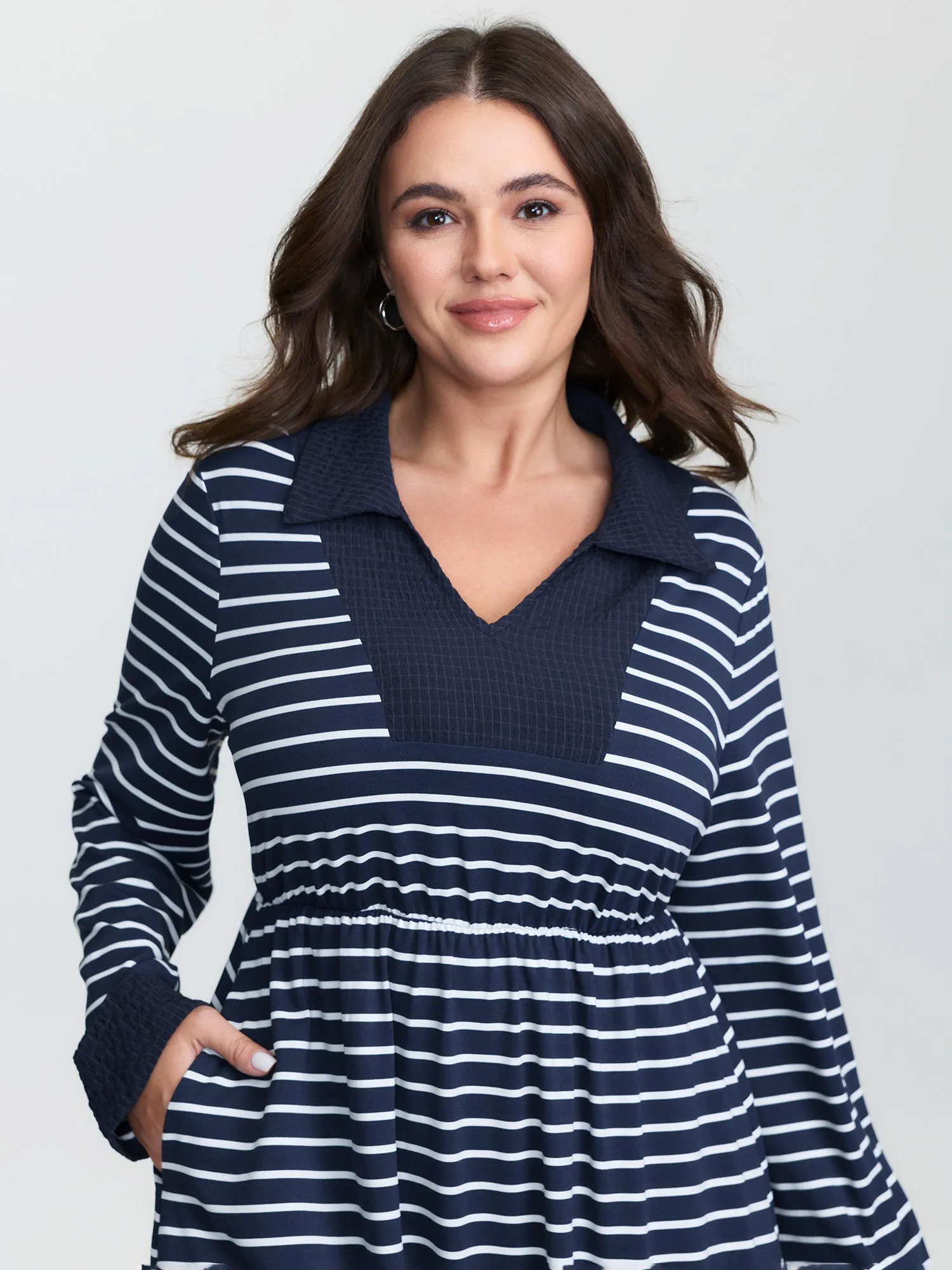 Striped Color Contrast Textured Midi Dress sold by Bloomchic product image thumbnail 2