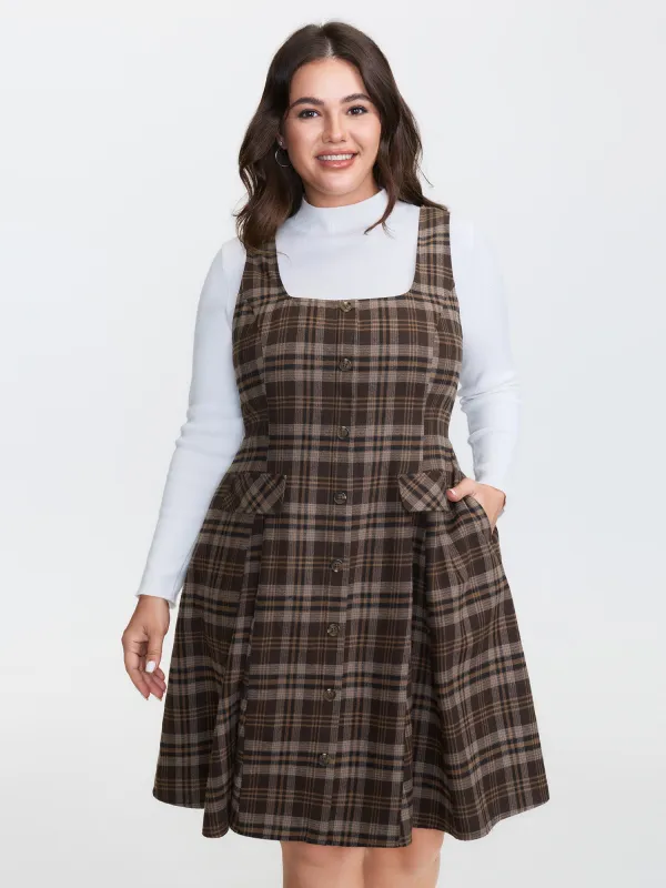 Plaid Pattern Button Pockets Midi Dress sold by Bloomchic