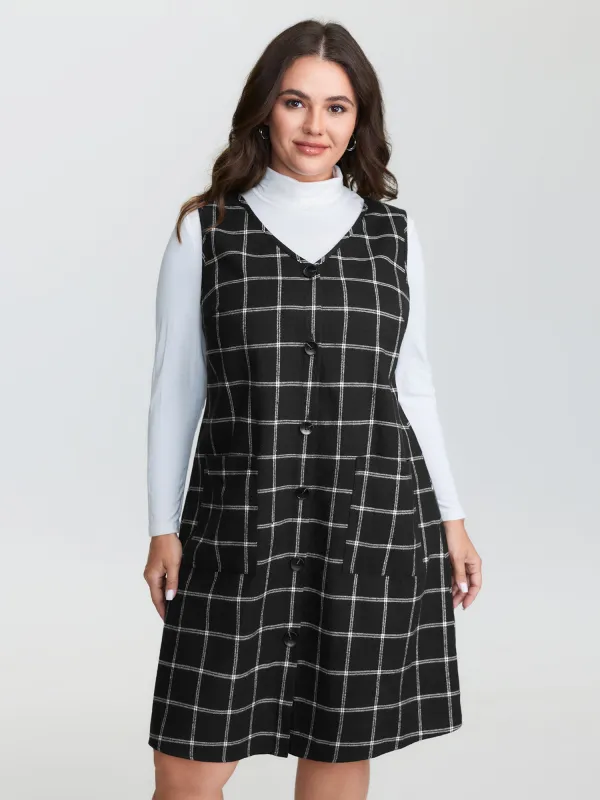 Checkered Pinafore Pattern Sleeveless Midi Dress sold by Bloomchic