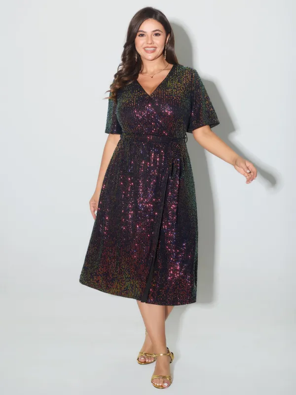 Sparkly Sequin Belt Waist Midi Dress sold by Bloomchic
