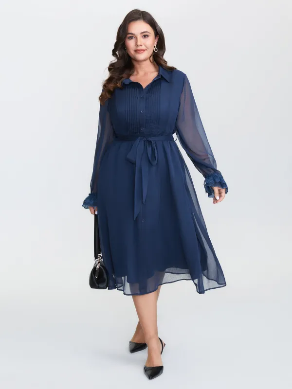 Sheer Lace Trim Belted Midi Dress sold by Bloomchic