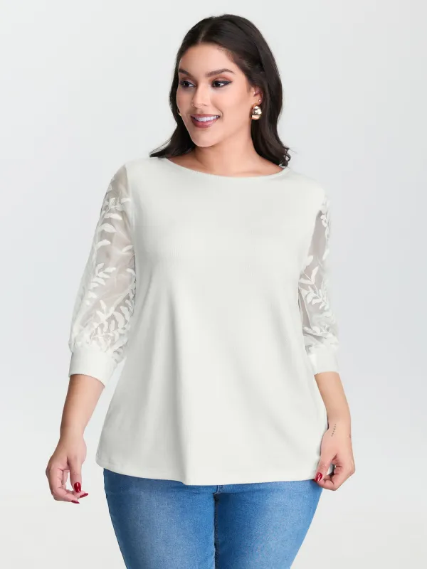 Sheer Floral Sleeve Spliced Blouse sold by Bloomchic