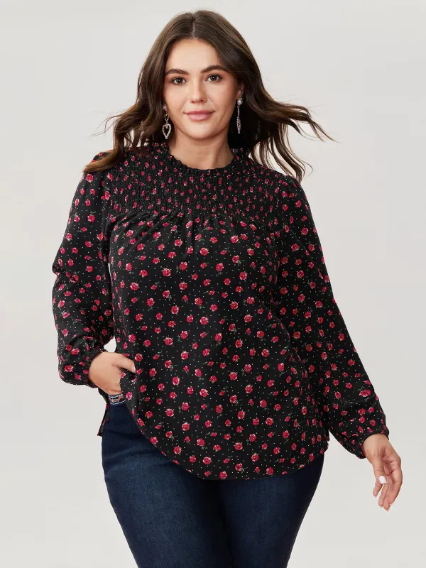 Shirred Ruffled Collar Floral Blouse sold by Bloomchic